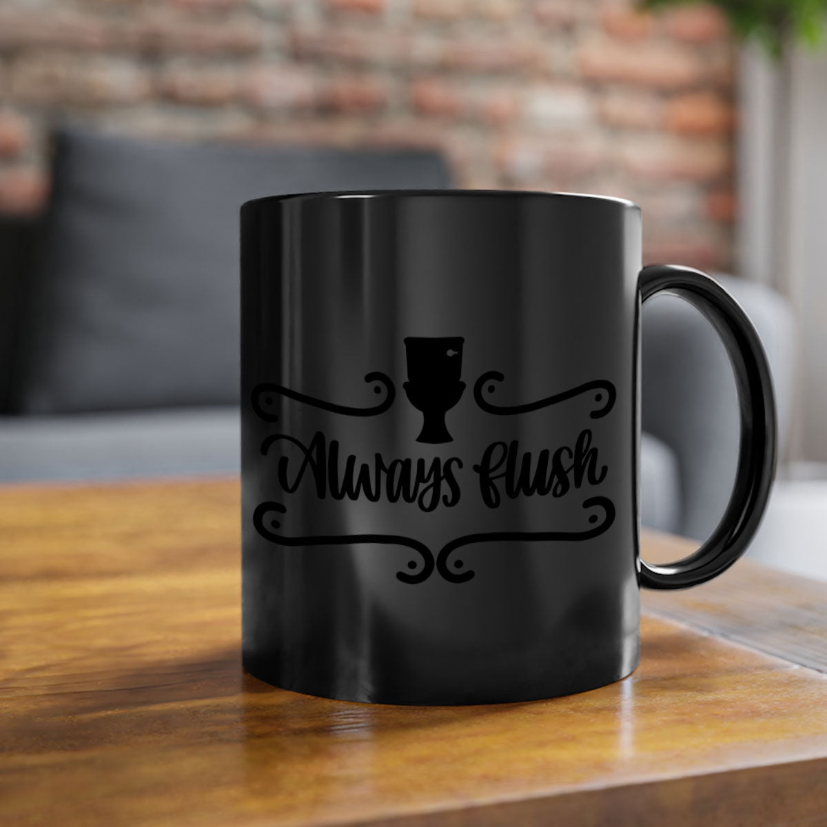 Always Flush 47# Bathroom Mug in five color options with a glossy finish and C-shaped handle, perfect for coffee or tea.