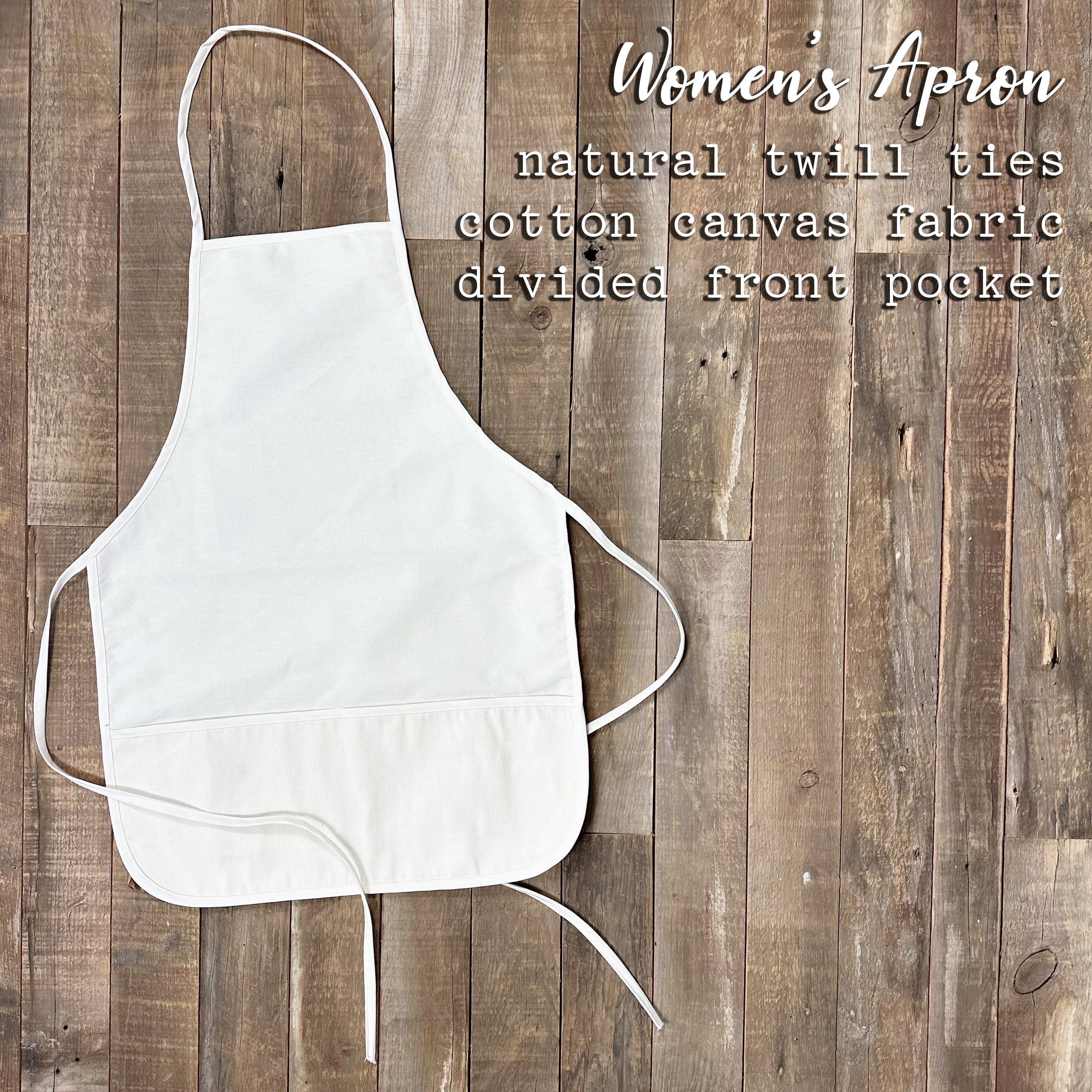 Always & Forever Women's Apron in elegant design, made from durable cotton canvas with natural twill ties and a divided front pocket.