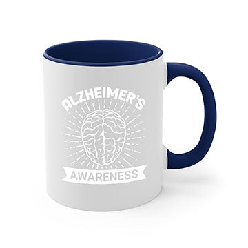 Alzheimer's Awareness Mug featuring a two-tone design with a colored handle and interior, available in multiple colors and sizes.