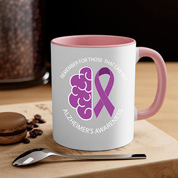 Alzheimer's awareness mug featuring a two-tone design with a colored handle and glossy finish, available in multiple colors.