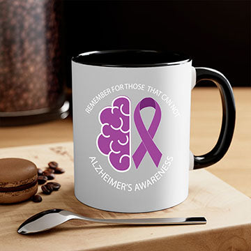 Alzheimer's awareness mug featuring a two-tone design with a colored handle and glossy finish, available in multiple colors.