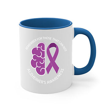 Alzheimer's awareness mug featuring a two-tone design with a colored handle and glossy finish, available in multiple colors.