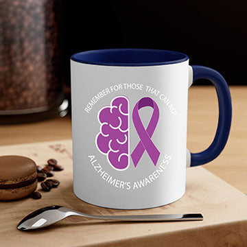 Alzheimer's awareness mug featuring a two-tone design with a colored handle and glossy finish, available in multiple colors.