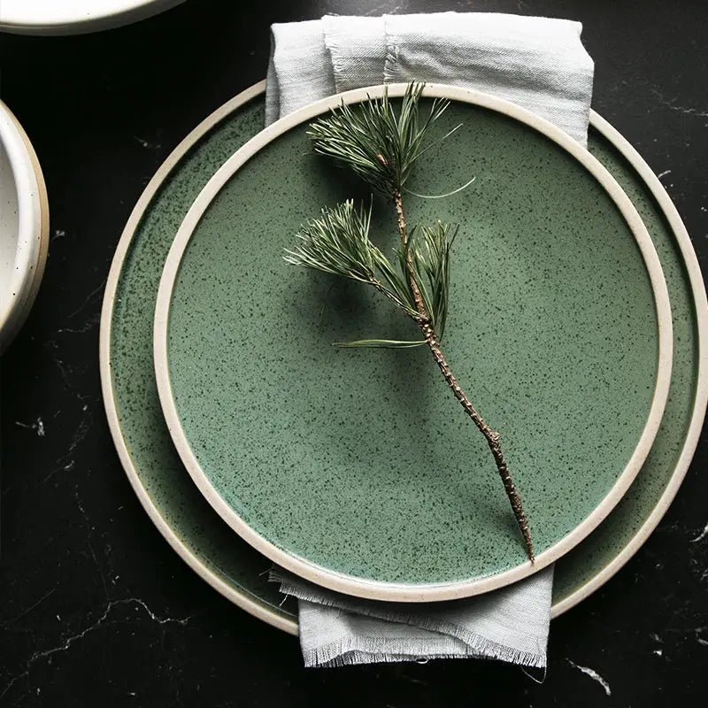 Anello Ceramic Mint Plate Set featuring handcrafted dinner plates in mint color, showcasing both small and large sizes.