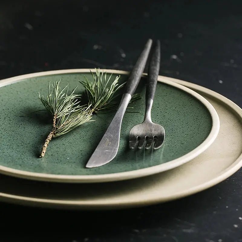 Anello Ceramic Mint Plate Set featuring handcrafted dinner plates in mint color, showcasing both small and large sizes.