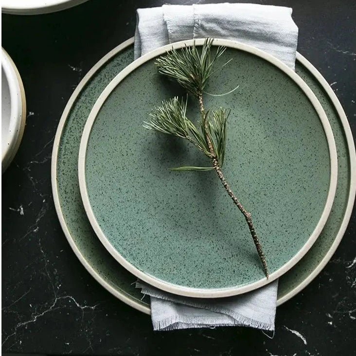 Anello Ceramic Mint Plate Set featuring handcrafted dinner plates in mint color, showcasing both small and large sizes.