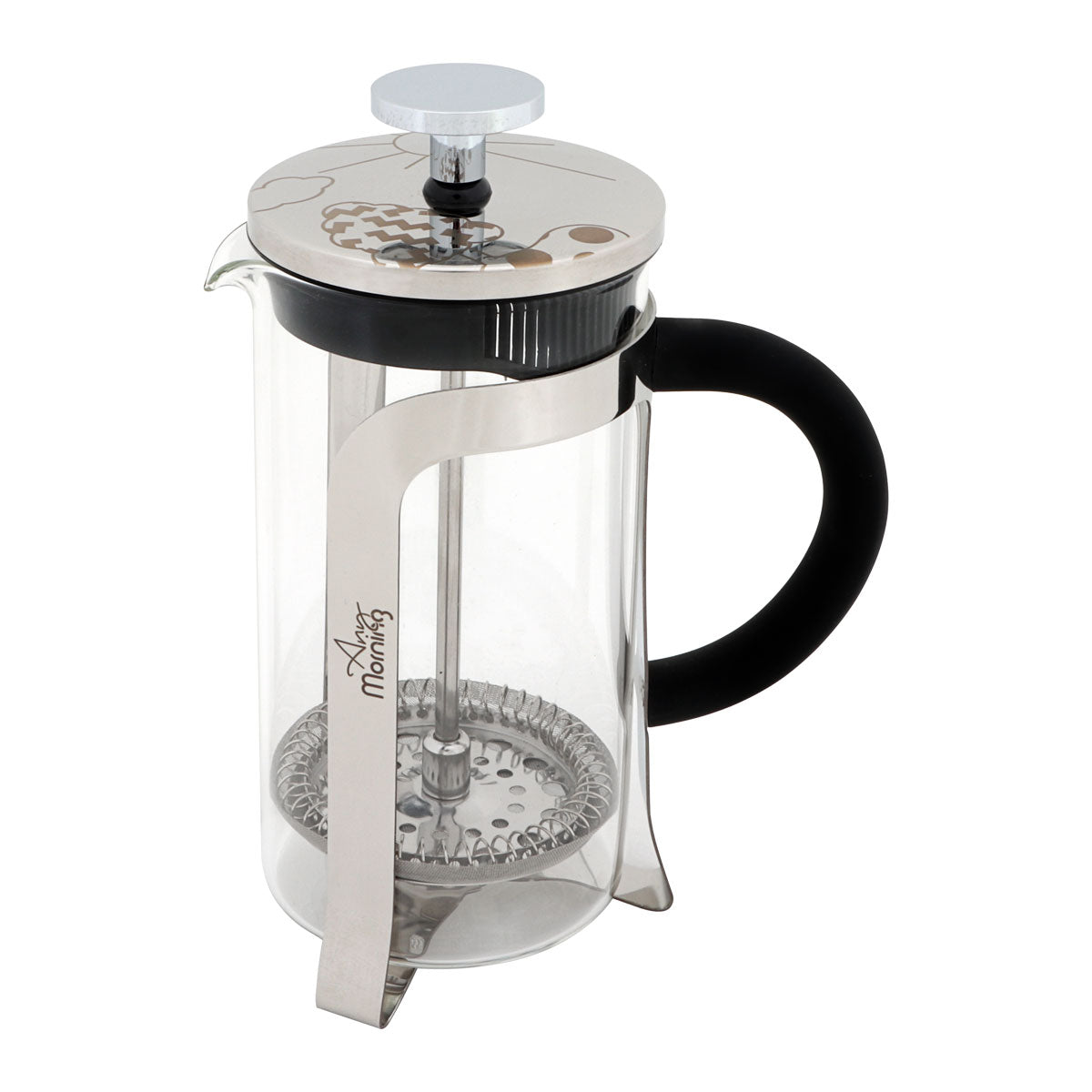 Any Morning FY450 French Press Kaffeebereiter aus Edelstahl und Borosilikatglas, 600 ml, silber, ideal für Kaffee und Tee.