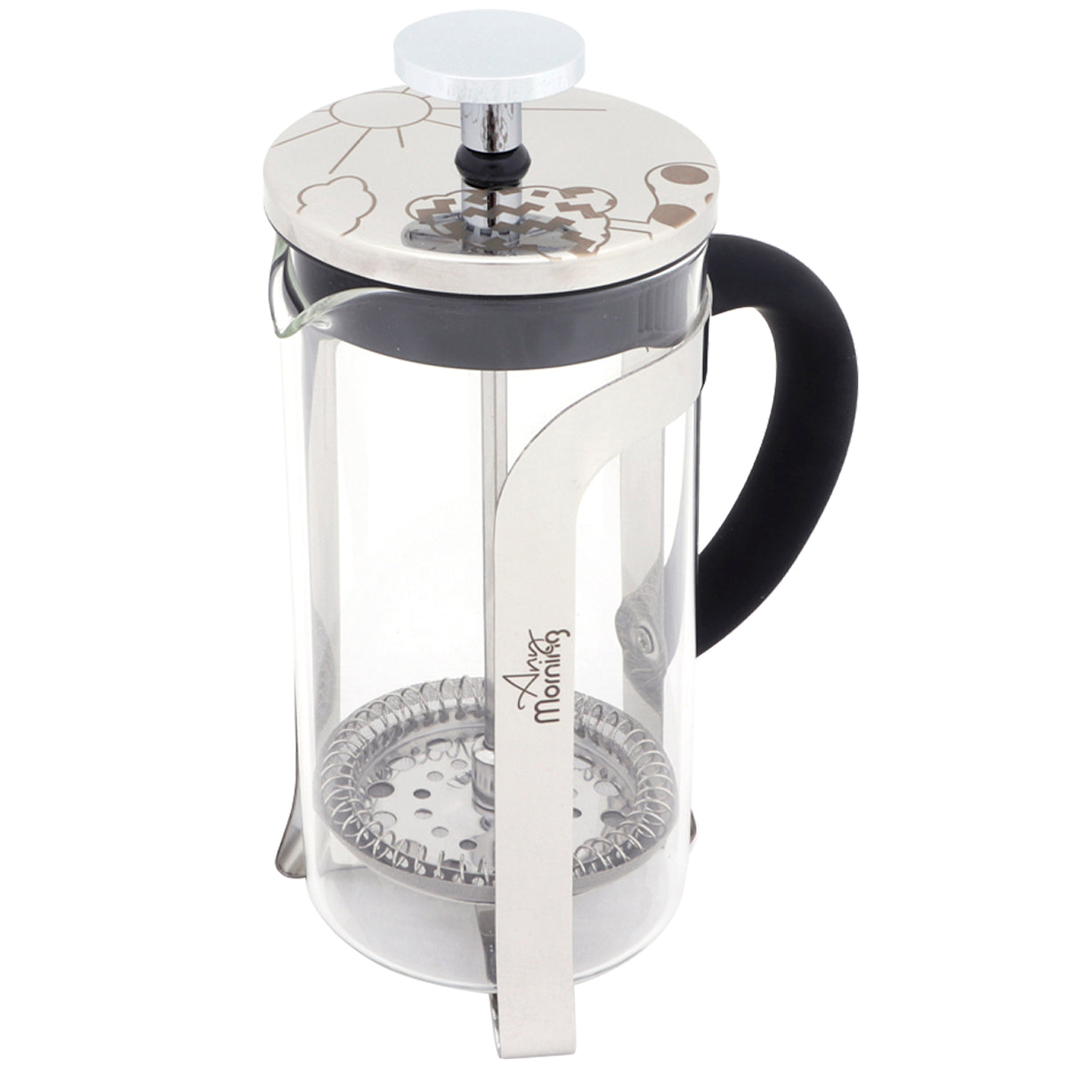 Any Morning FY450 French Press Kaffeebereiter aus Edelstahl und Borosilikatglas, 600 ml, silber, ideal für Kaffee und Tee.