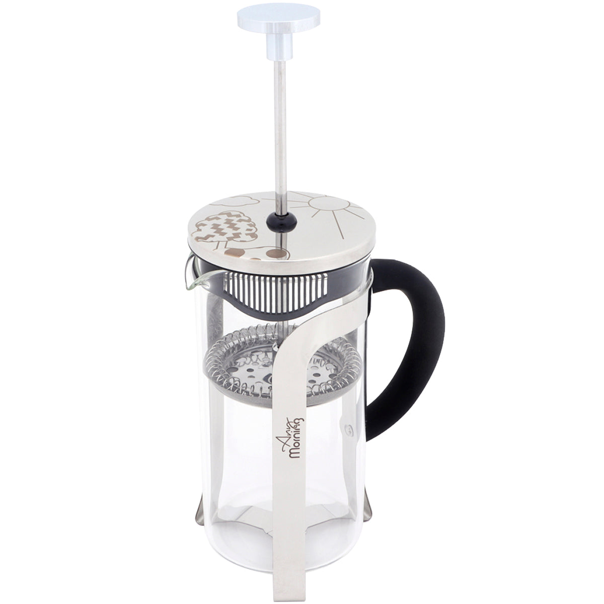 Any Morning FY450 French Press Kaffeebereiter aus Edelstahl und Borosilikatglas, 600 ml, silber, ideal für Kaffee und Tee.