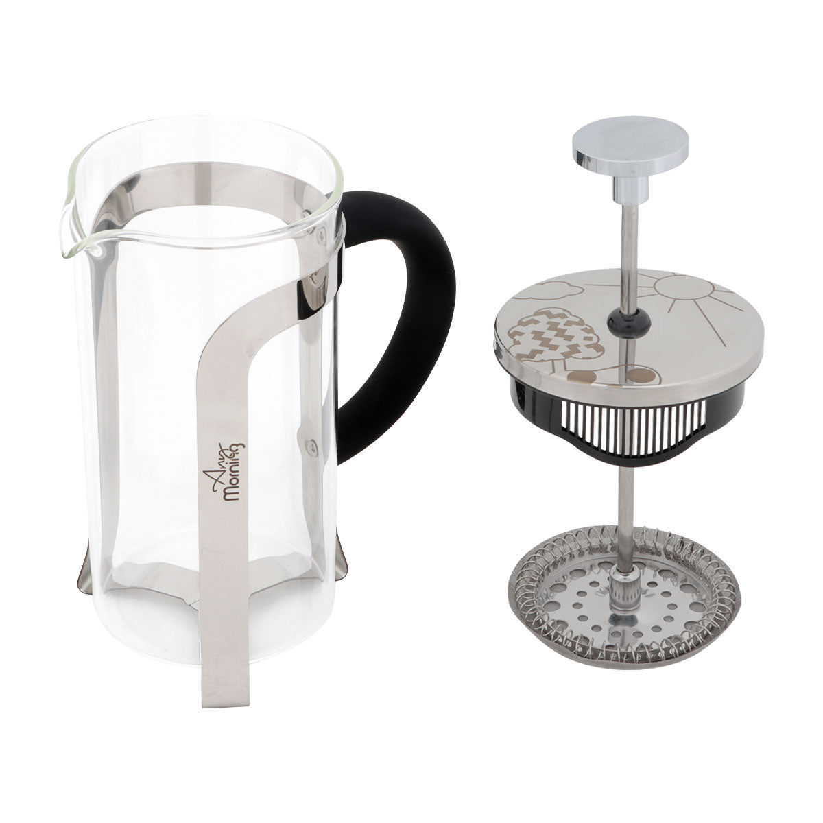 Any Morning FY450 French Press Kaffeebereiter aus Edelstahl und Borosilikatglas, 600 ml, silber, ideal für Kaffee und Tee.