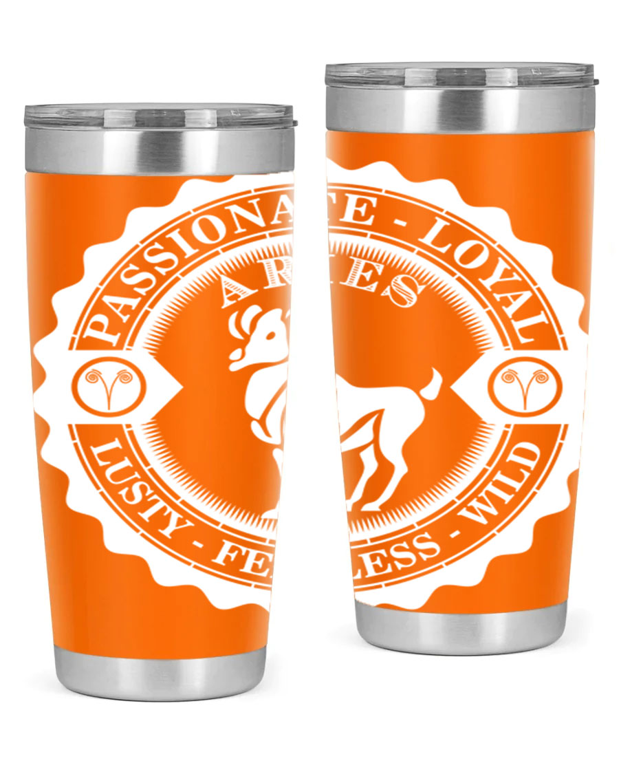 Aries 4# 20oz stainless steel tumbler with a sleek design, featuring a press-in lid and copper lining for temperature retention.