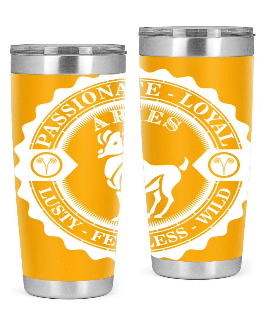 Aries 4# 20oz stainless steel tumbler with a sleek design, featuring a press-in lid and copper lining for temperature retention.