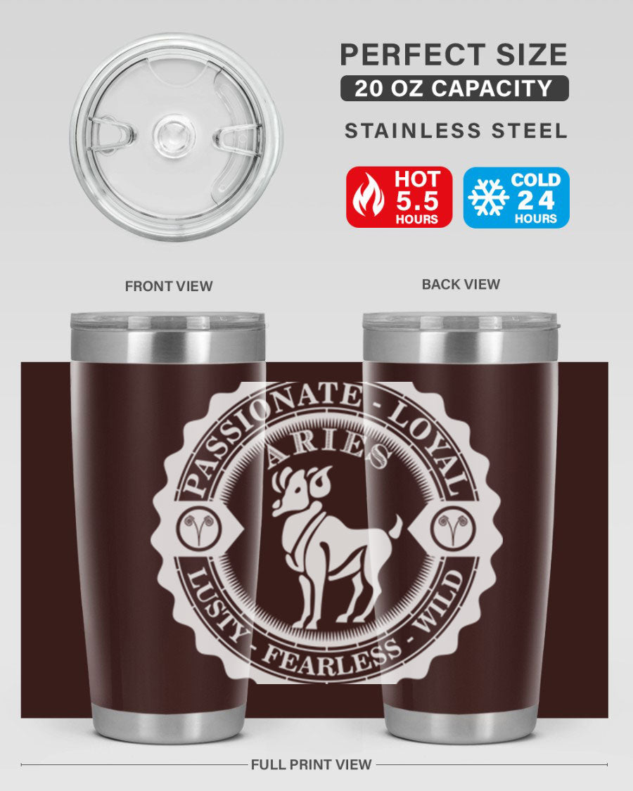 Aries 4# 20oz stainless steel tumbler with a sleek design, featuring a press-in lid and copper lining for temperature retention.