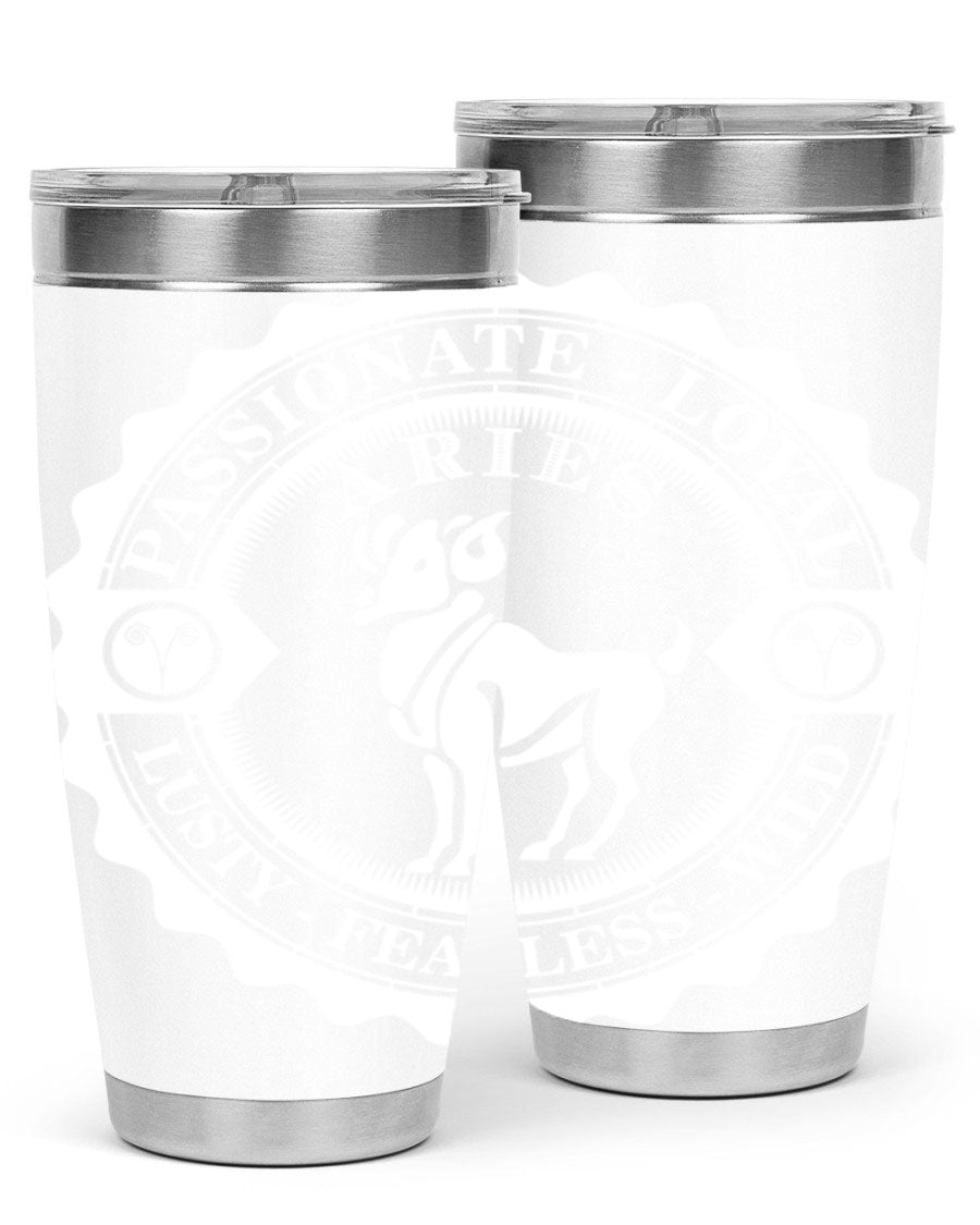 Aries 4# 20oz stainless steel tumbler with a sleek design, featuring a press-in lid and copper lining for temperature retention.