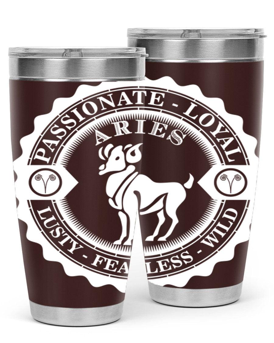 Aries 4# 20oz stainless steel tumbler with a sleek design, featuring a press-in lid and copper lining for temperature retention.