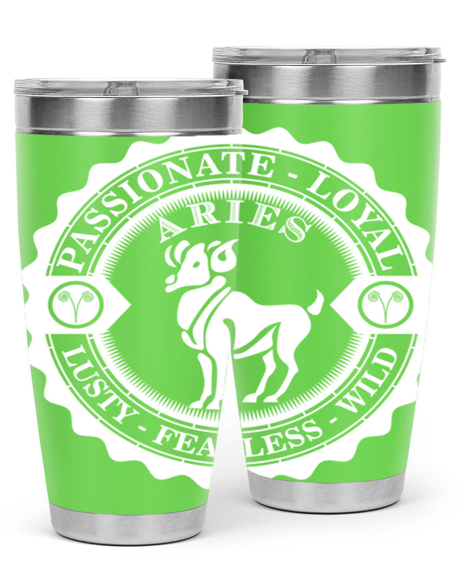 Aries 4# 20oz stainless steel tumbler with a sleek design, featuring a press-in lid and copper lining for temperature retention.