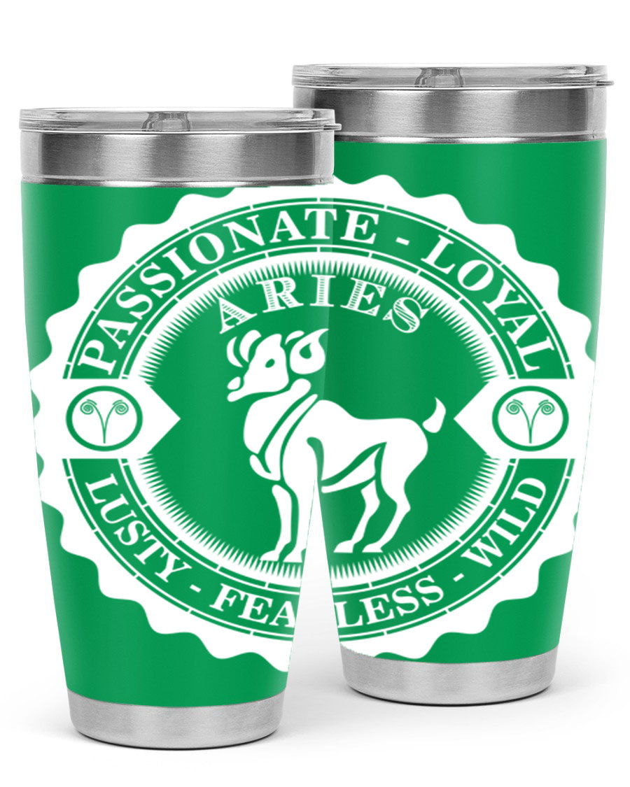 Aries 4# 20oz stainless steel tumbler with a sleek design, featuring a press-in lid and copper lining for temperature retention.