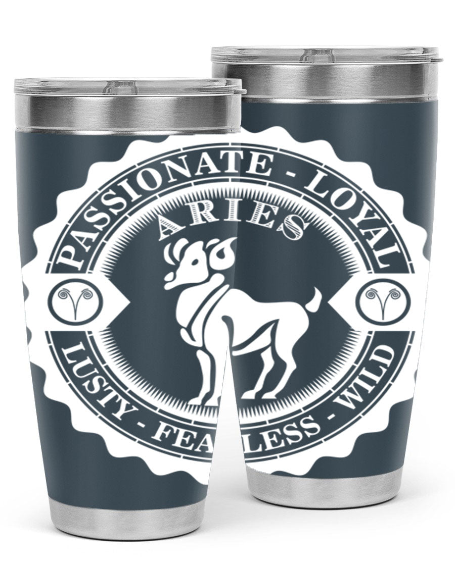 Aries 4# 20oz stainless steel tumbler with a sleek design, featuring a press-in lid and copper lining for temperature retention.