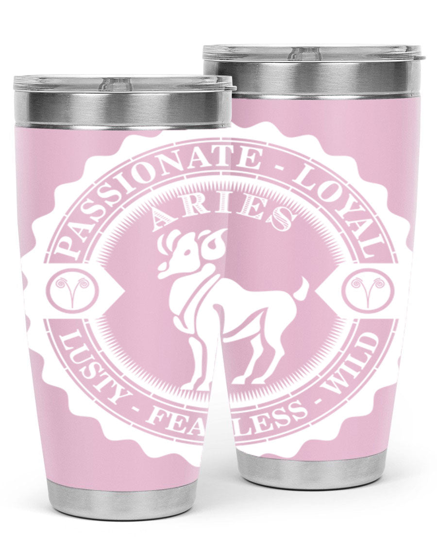 Aries 4# 20oz stainless steel tumbler with a sleek design, featuring a press-in lid and copper lining for temperature retention.