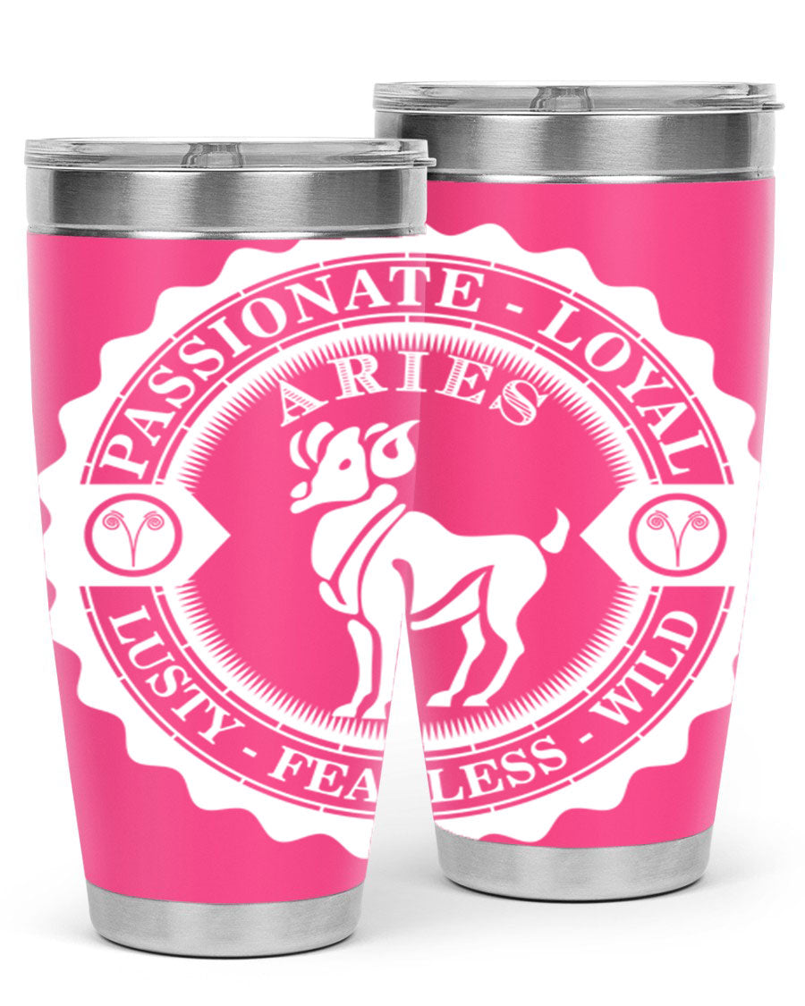 Aries 4# 20oz stainless steel tumbler with a sleek design, featuring a press-in lid and copper lining for temperature retention.