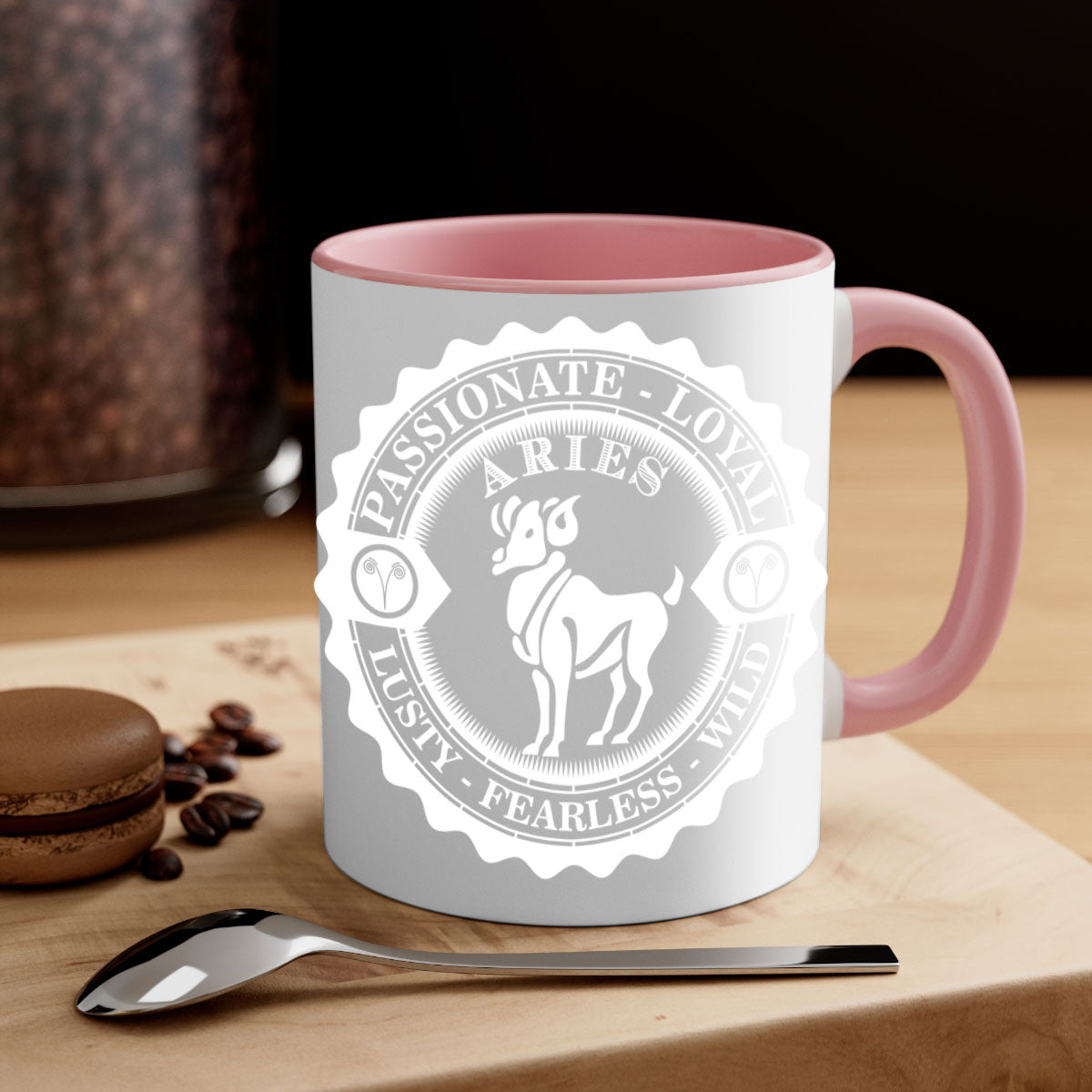 Aries 4# Mug featuring a glossy finish, colored handle, and interior, available in five vibrant colors.