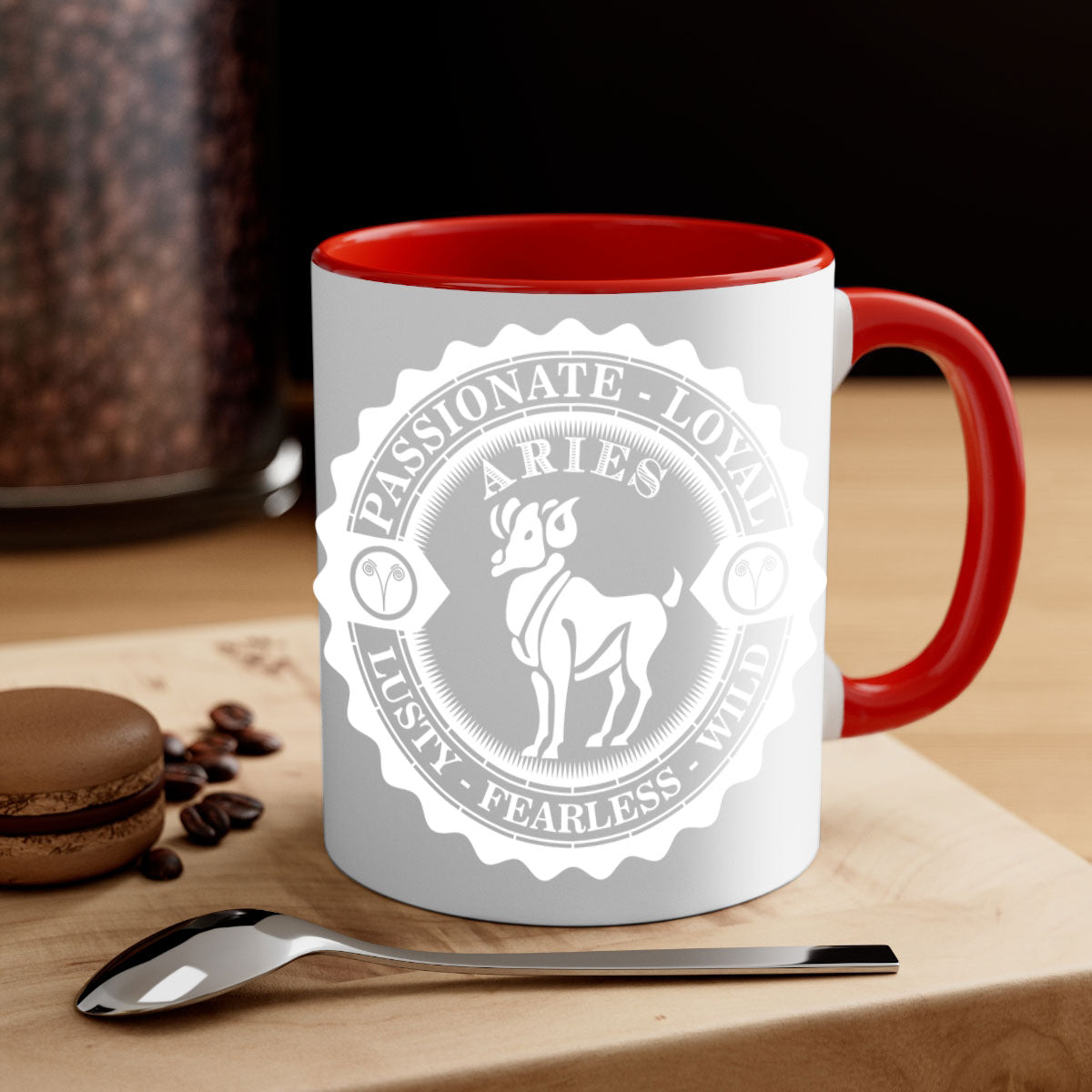 Aries 4# Mug featuring a glossy finish, colored handle, and interior, available in five vibrant colors.