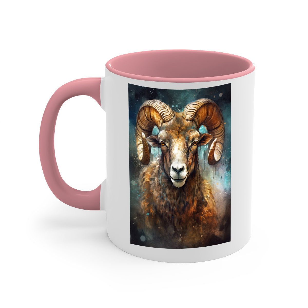 Aries 54# zodiac mug with a glossy finish, featuring a colored handle and interior, available in five vibrant colors.