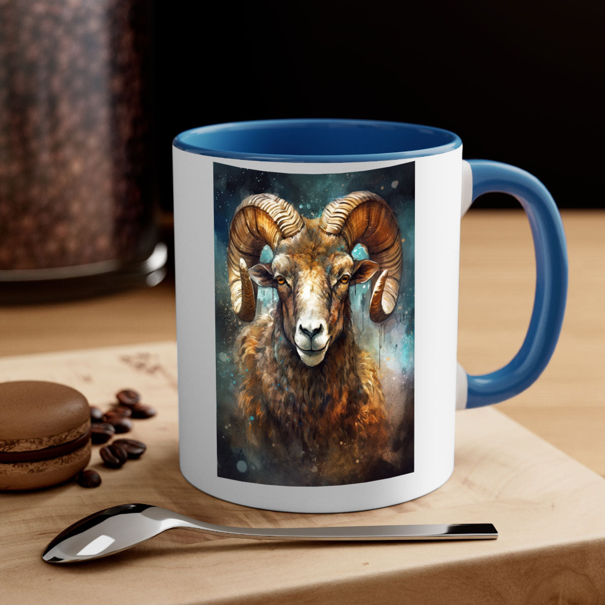 Aries 54# zodiac mug with a glossy finish, featuring a colored handle and interior, available in five vibrant colors.