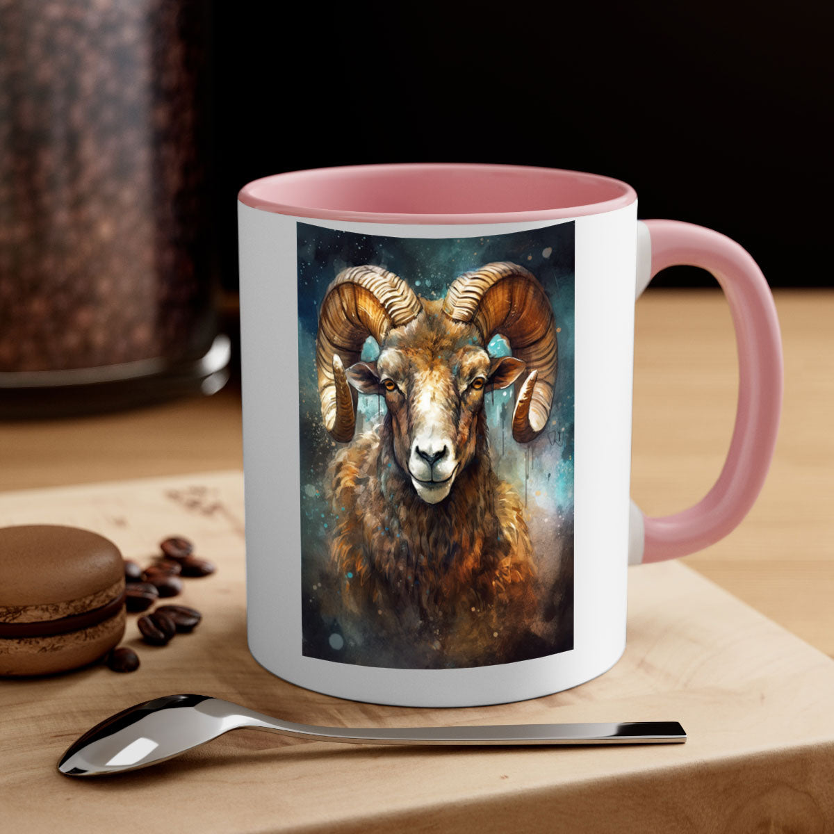 Aries 54# zodiac mug with a glossy finish, featuring a colored handle and interior, available in five vibrant colors.