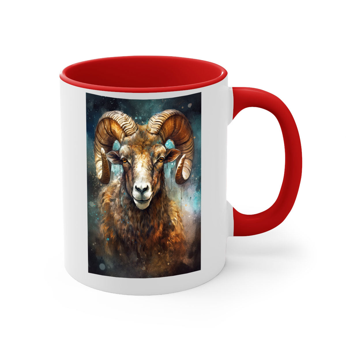 Aries 54# zodiac mug with a glossy finish, featuring a colored handle and interior, available in five vibrant colors.