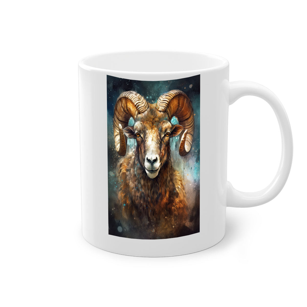 Aries 54# zodiac mug with a glossy finish, featuring a colored handle and interior, available in five vibrant colors.