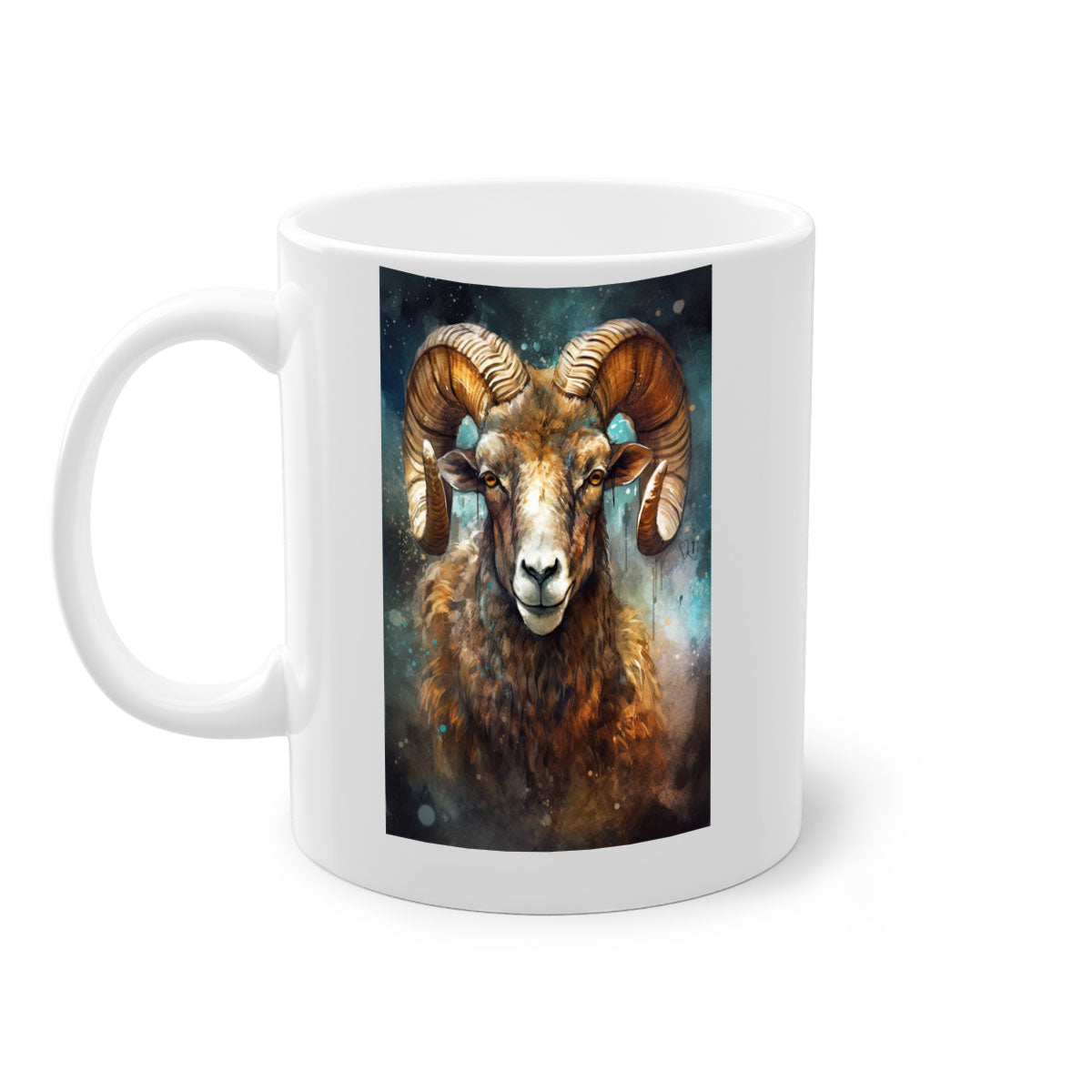 Aries 54# zodiac mug with a glossy finish, featuring a colored handle and interior, available in five vibrant colors.