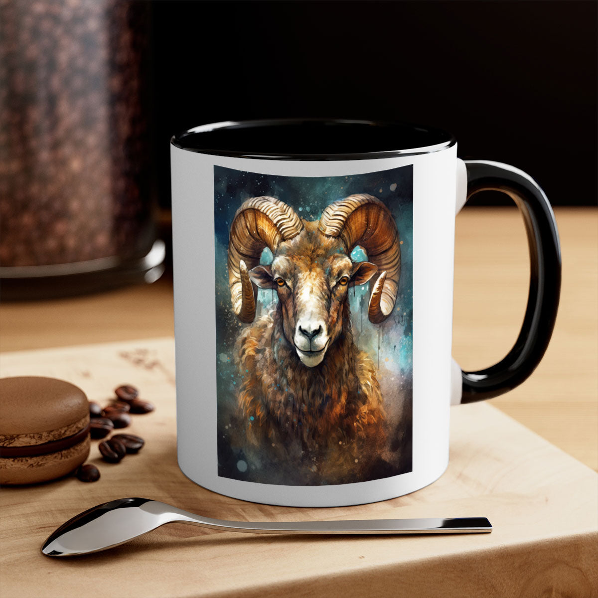 Aries 54# zodiac mug with a glossy finish, featuring a colored handle and interior, available in five vibrant colors.