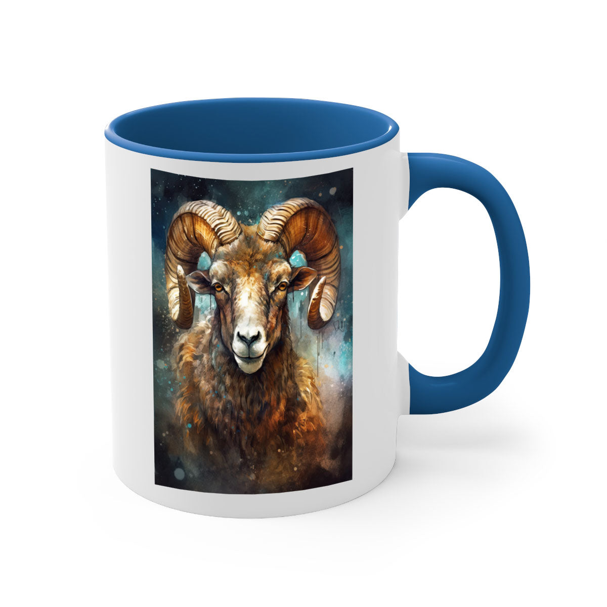 Aries 54# zodiac mug with a glossy finish, featuring a colored handle and interior, available in five vibrant colors.