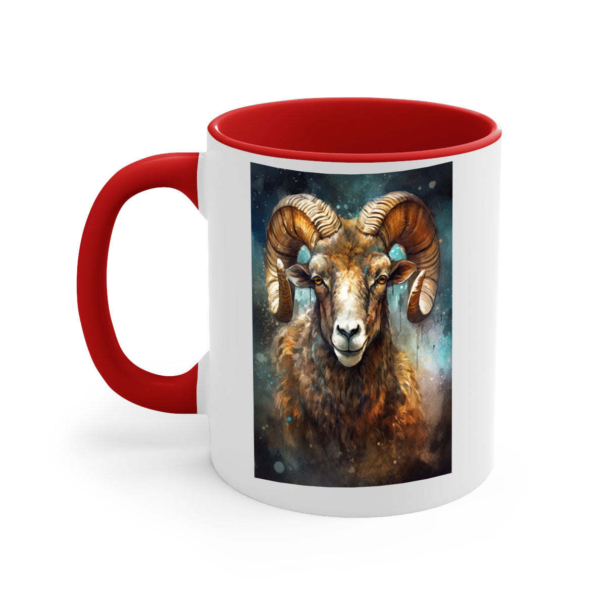 Aries 54# zodiac mug with a glossy finish, featuring a colored handle and interior, available in five vibrant colors.