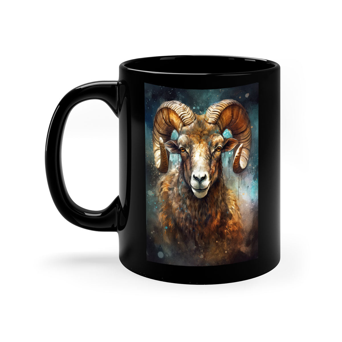 Aries 54# zodiac mug with a glossy finish, featuring a colored handle and interior, available in five vibrant colors.