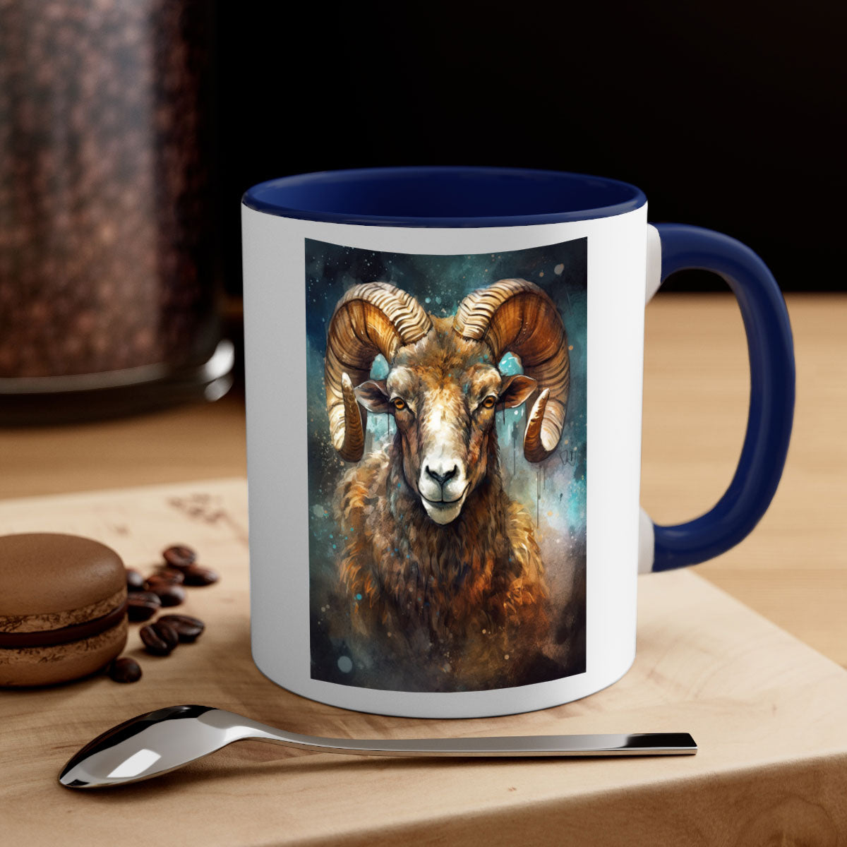 Aries 54# zodiac mug with a glossy finish, featuring a colored handle and interior, available in five vibrant colors.