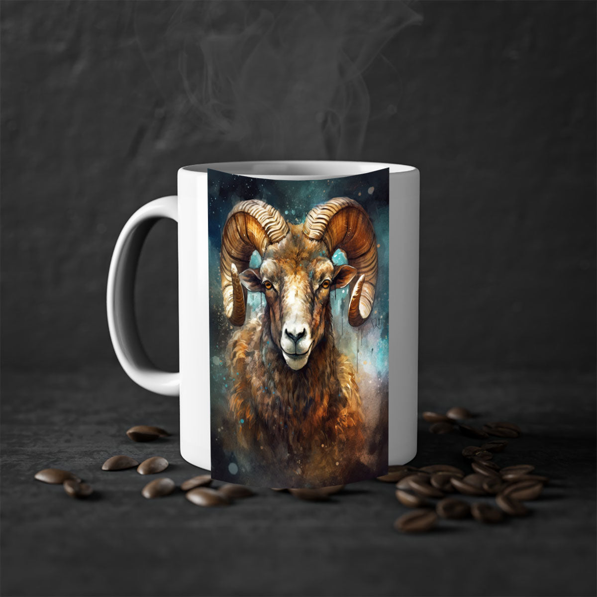 Aries 54# zodiac mug with a glossy finish, featuring a colored handle and interior, available in five vibrant colors.