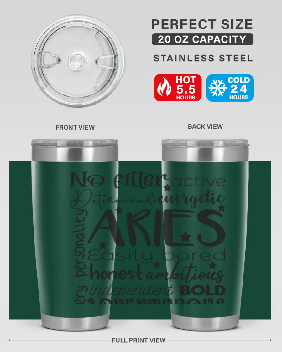 Aries 564# Zodiac Tumbler in stainless steel with a vibrant zodiac design, featuring a drink-thru lid and double wall insulation.