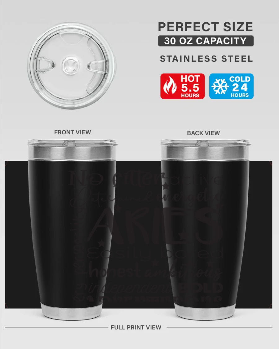 Aries 564# Zodiac Tumbler in stainless steel with a vibrant zodiac design, featuring a drink-thru lid and double wall insulation.