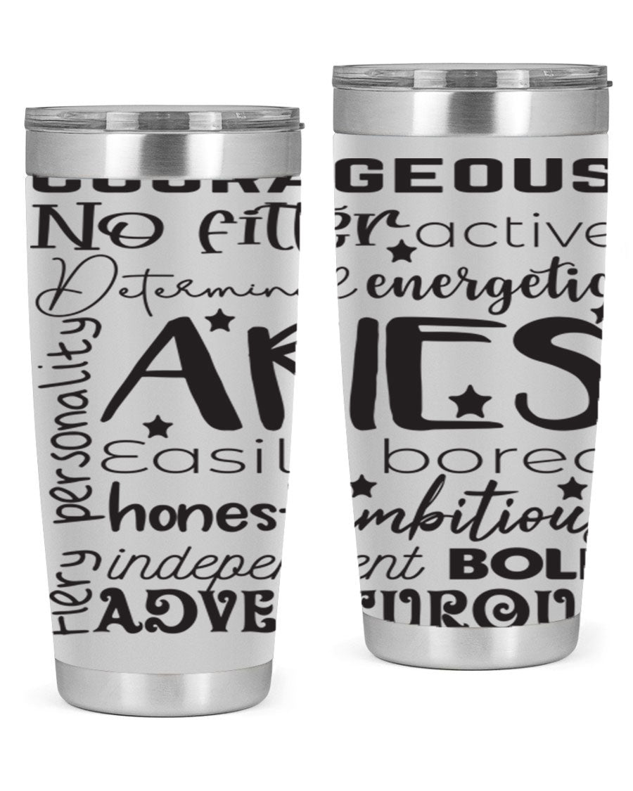 Aries 564# Zodiac Tumbler in stainless steel with a vibrant zodiac design, featuring a drink-thru lid and double wall insulation.