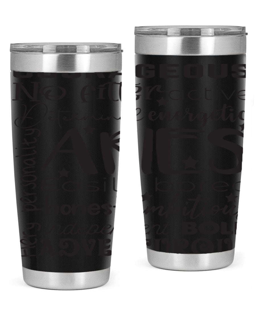 Aries 564# Zodiac Tumbler in stainless steel with a vibrant zodiac design, featuring a drink-thru lid and double wall insulation.