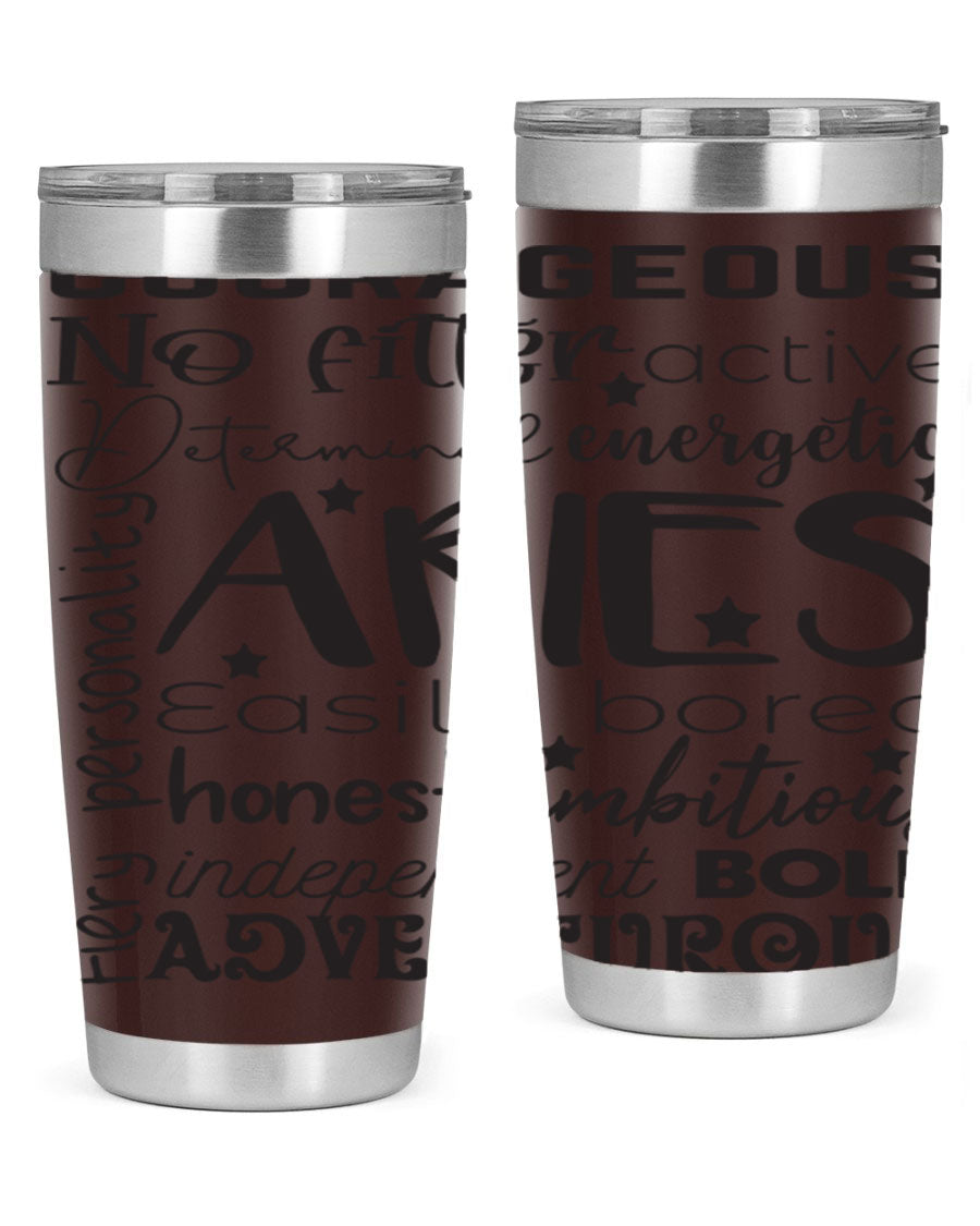 Aries 564# Zodiac Tumbler in stainless steel with a vibrant zodiac design, featuring a drink-thru lid and double wall insulation.