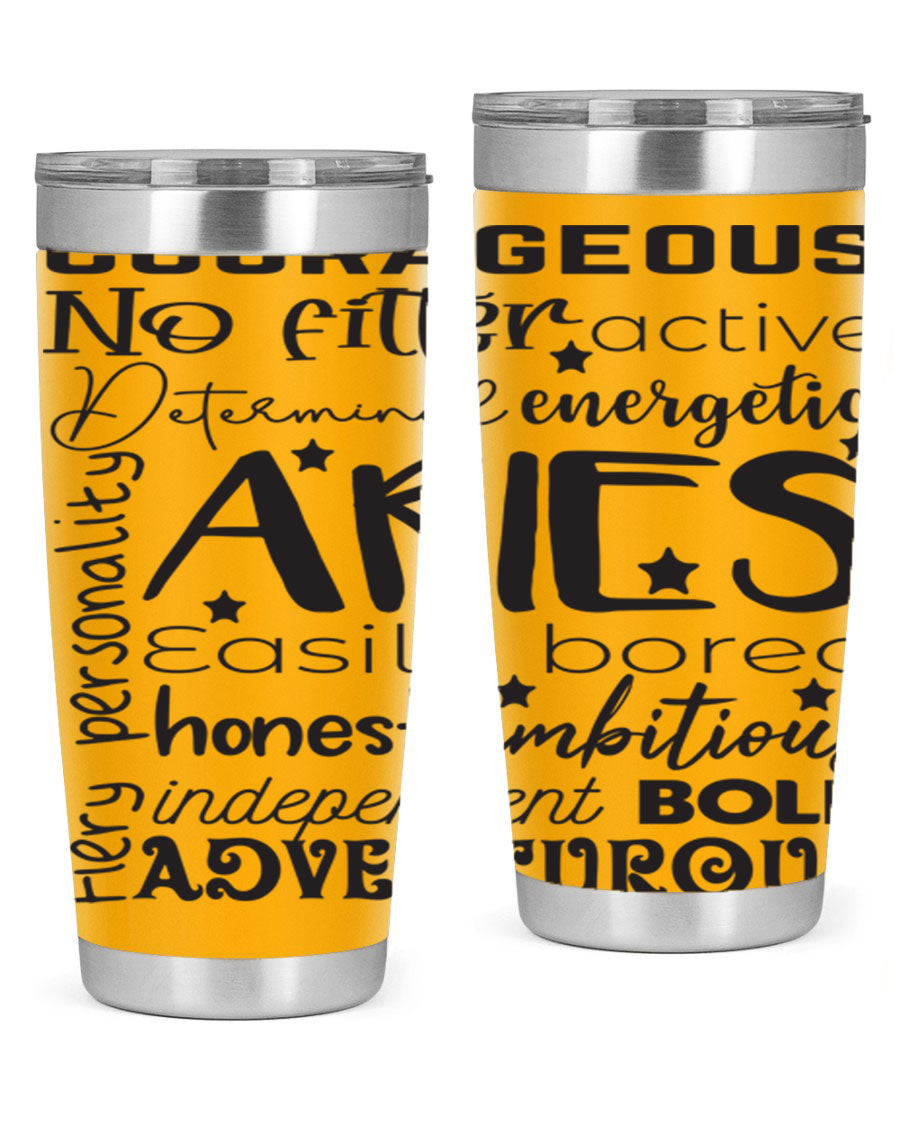 Aries 564# Zodiac Tumbler in stainless steel with a vibrant zodiac design, featuring a drink-thru lid and double wall insulation.