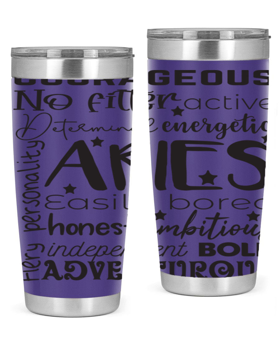 Aries 564# Zodiac Tumbler in stainless steel with a vibrant zodiac design, featuring a drink-thru lid and double wall insulation.