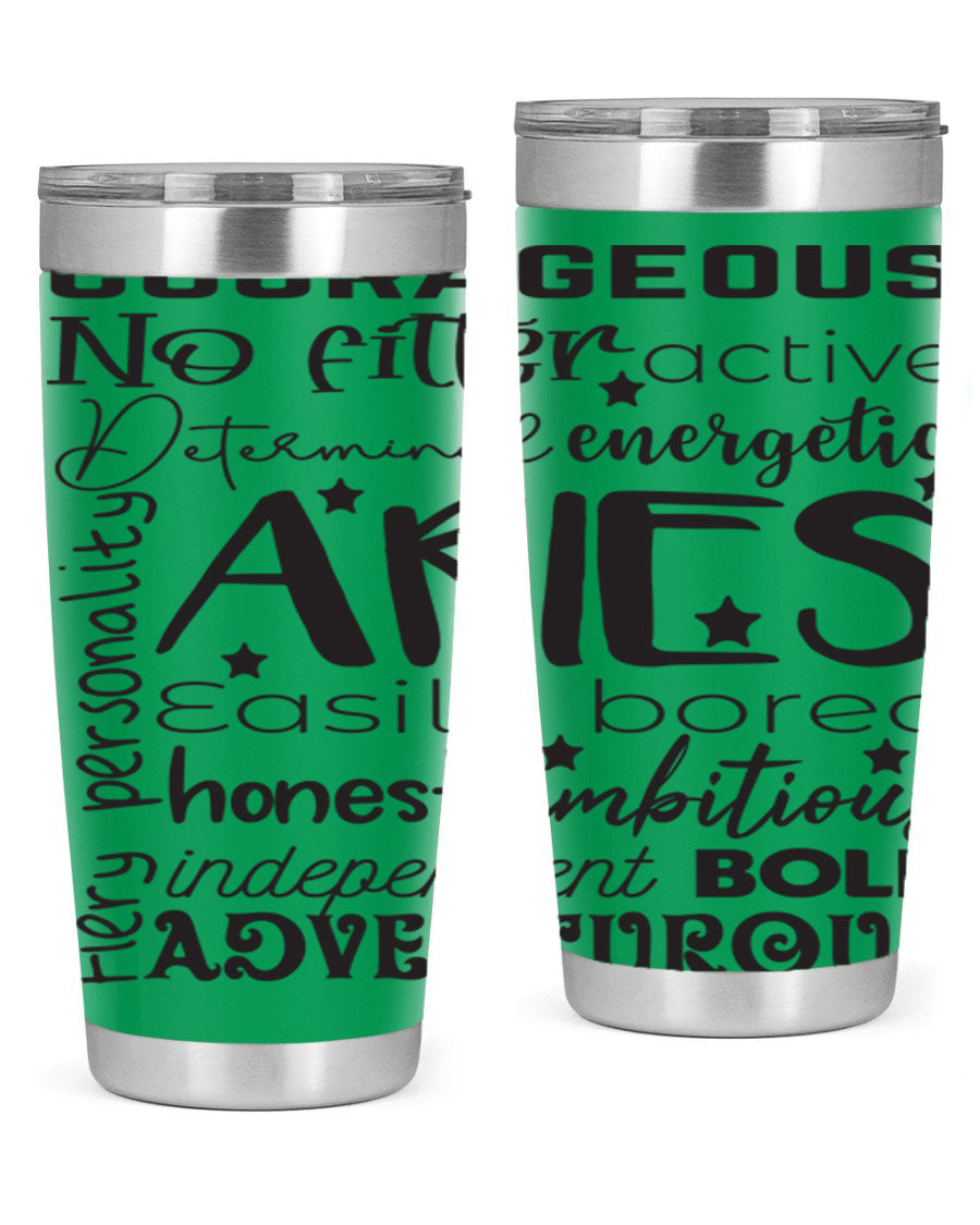 Aries 564# Zodiac Tumbler in stainless steel with a vibrant zodiac design, featuring a drink-thru lid and double wall insulation.