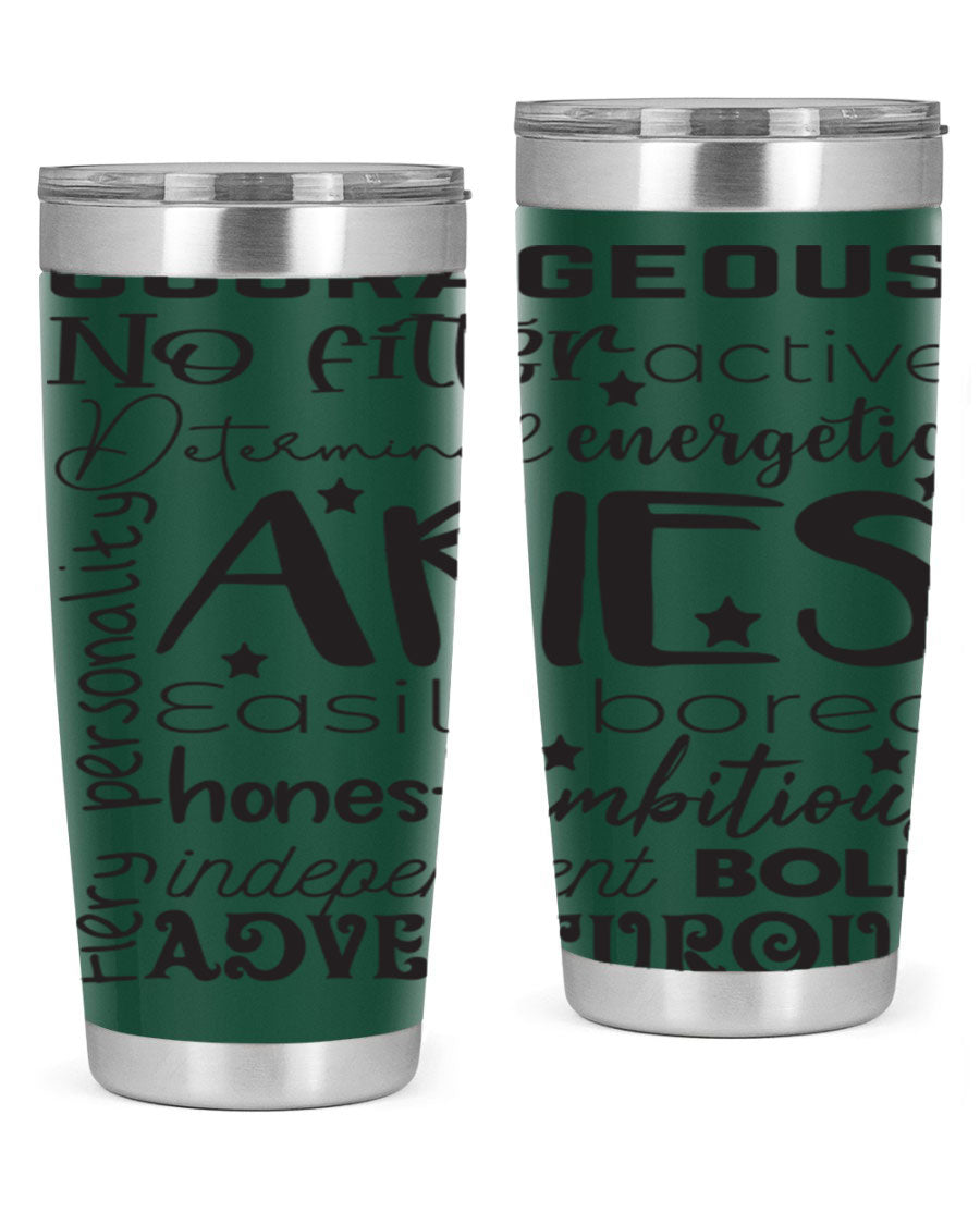 Aries 564# Zodiac Tumbler in stainless steel with a vibrant zodiac design, featuring a drink-thru lid and double wall insulation.