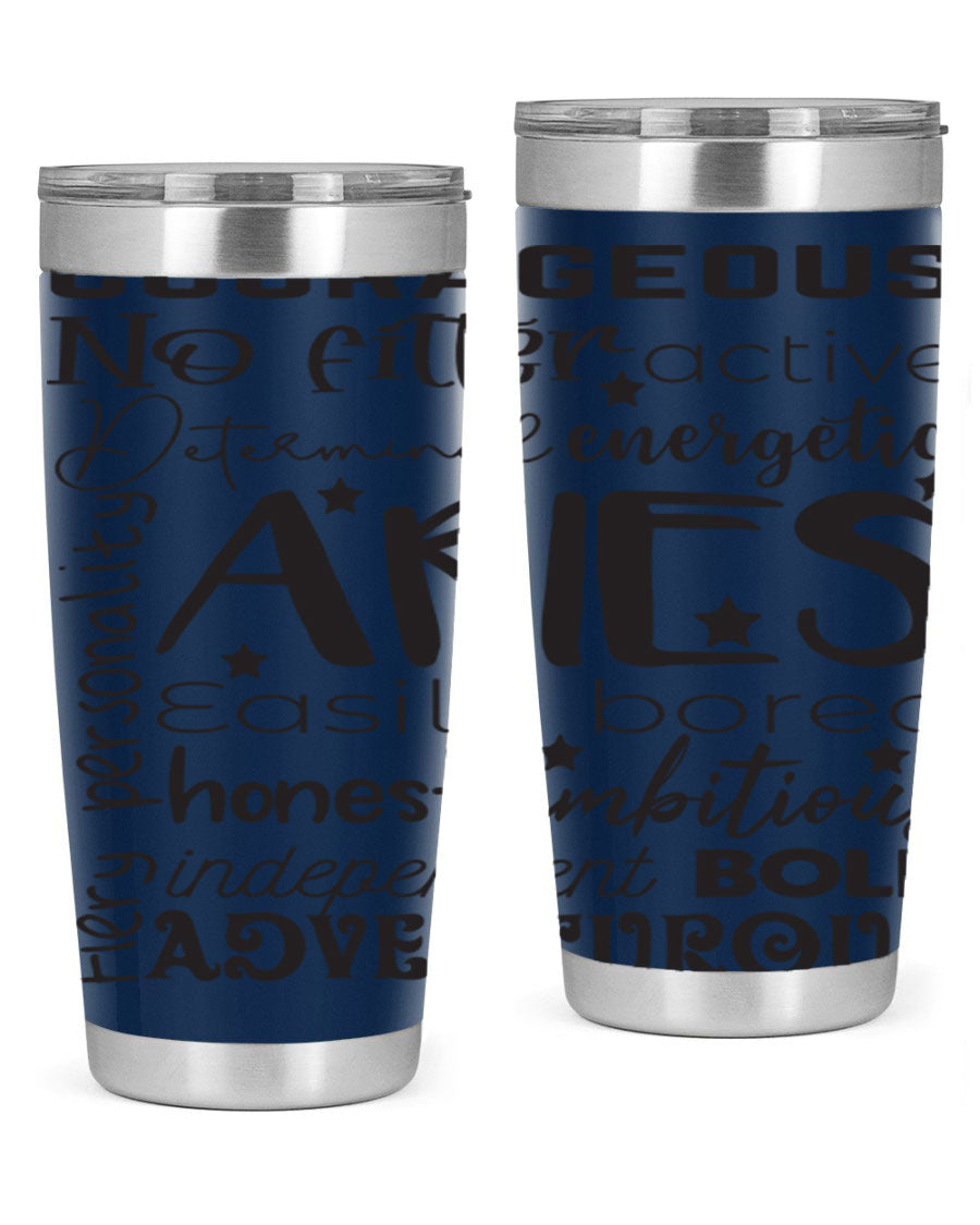 Aries 564# Zodiac Tumbler in stainless steel with a vibrant zodiac design, featuring a drink-thru lid and double wall insulation.