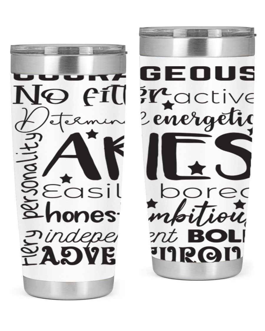 Aries 564# Zodiac Tumbler in stainless steel with a vibrant zodiac design, featuring a drink-thru lid and double wall insulation.