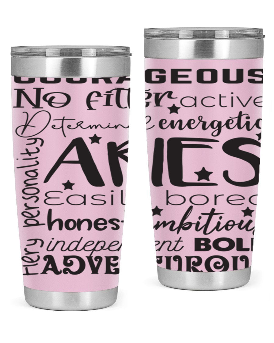 Aries 564# Zodiac Tumbler in stainless steel with a vibrant zodiac design, featuring a drink-thru lid and double wall insulation.